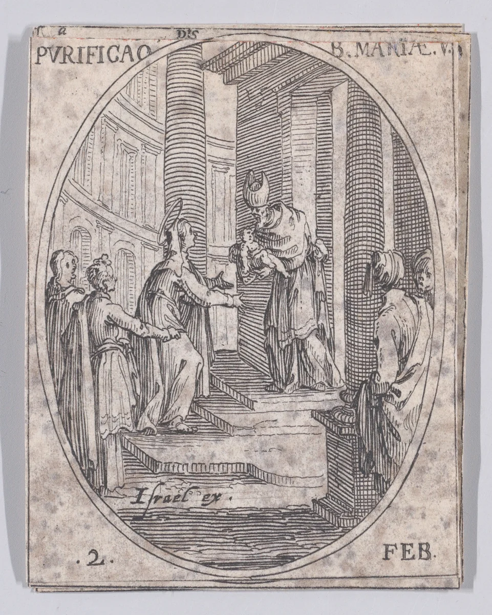 La Purification de la Vierge (The Purification of the Virgin), February 2nd, from "Les Images De Tous Les Saincts et Saintes de L'Année" (Images of All of the Saints and Feast Days of the Year) by Jacques Callot, print, 1636