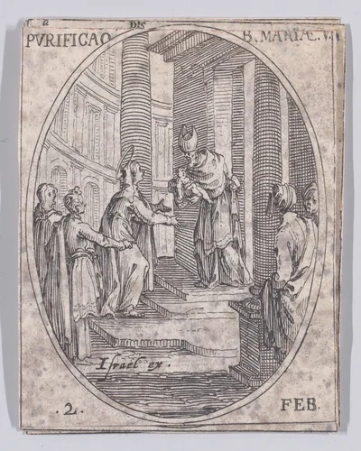 La Purification de la Vierge (The Purification of the Virgin), February 2nd, from "Les Images De Tous Les Saincts et Saintes de L'Année" (Images of All of the Saints and Feast Days of the Year) by Jacques Callot, print, 1636