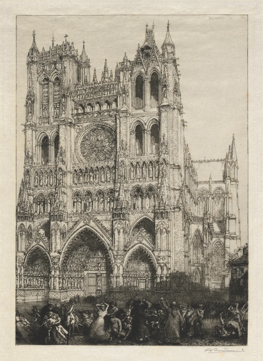 Amiens Cathedral, Inventory Day by Auguste Louis Lepère, print, 1887