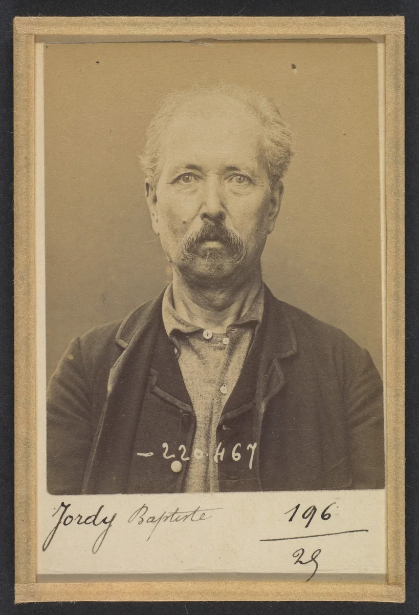 Jordy. Baptiste. 61 ans, né le 8/72/32 à Labardes (Aude). Cordonnier. Anarchiste. 2/7/94. by Alphonse Bertillon, photograph, 1894