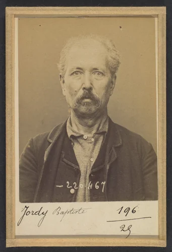 Jordy. Baptiste. 61 ans, né le 8/72/32 à Labardes (Aude). Cordonnier. Anarchiste. 2/7/94. by Alphonse Bertillon, photograph, 1894