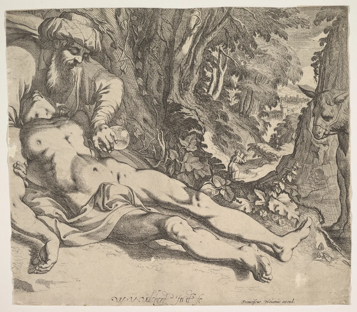 The Good Samaritan by Werner van den Valckert, print, 1610-1620