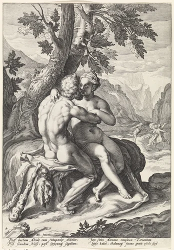 Hercules en Deïanira by Jacob Matham, print, 1588-1592