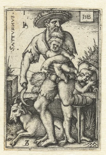 Saturnus met sterrenbeelden Steenbok en Waterman by Unknown, print, 1539