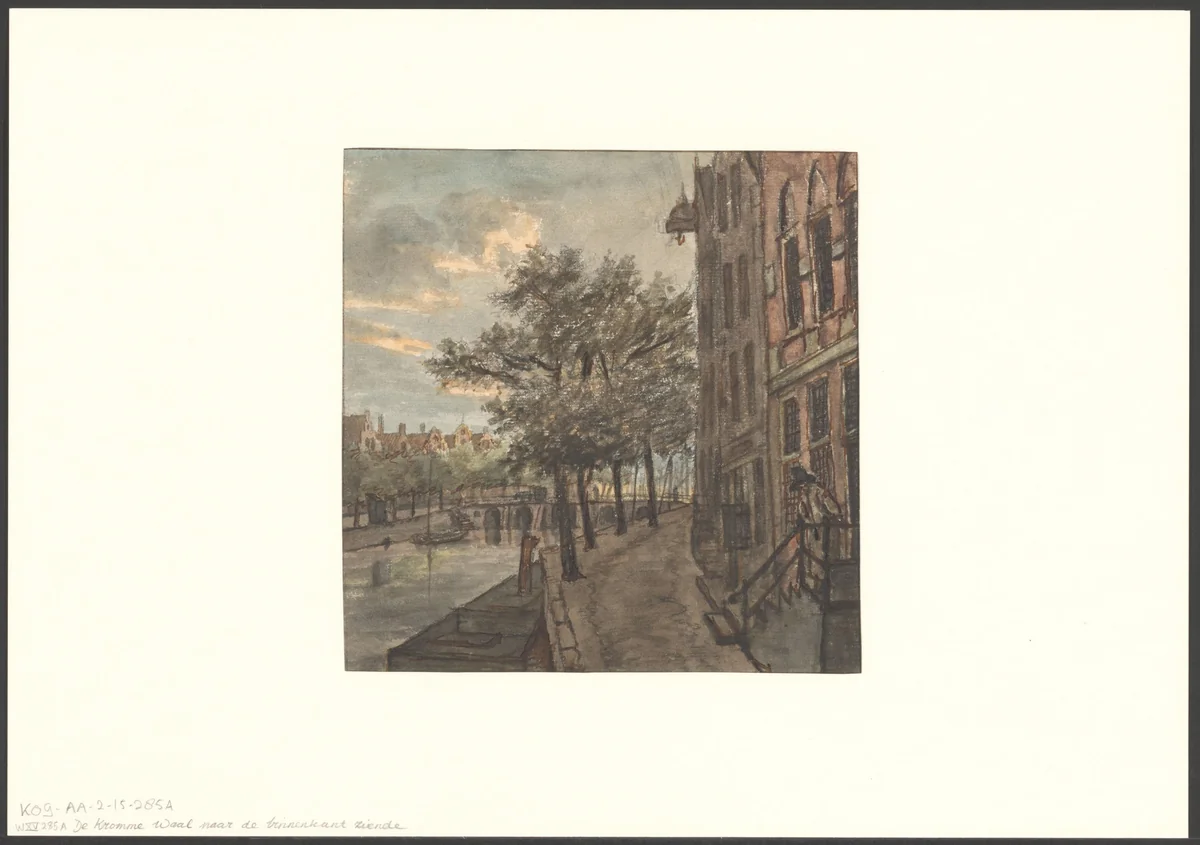 Gezicht op de Kromme Waal by Gerrit Lamberts, drawing, 1786-1850