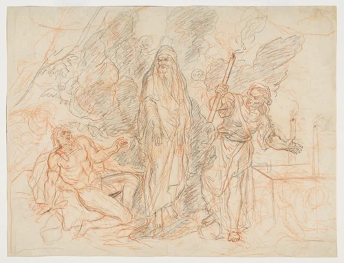The Shade of the Prophet Samuel Invoked by King Saul and Conjured by the Witch of Endor by Antoine Coypel, drawing, 1690-1700