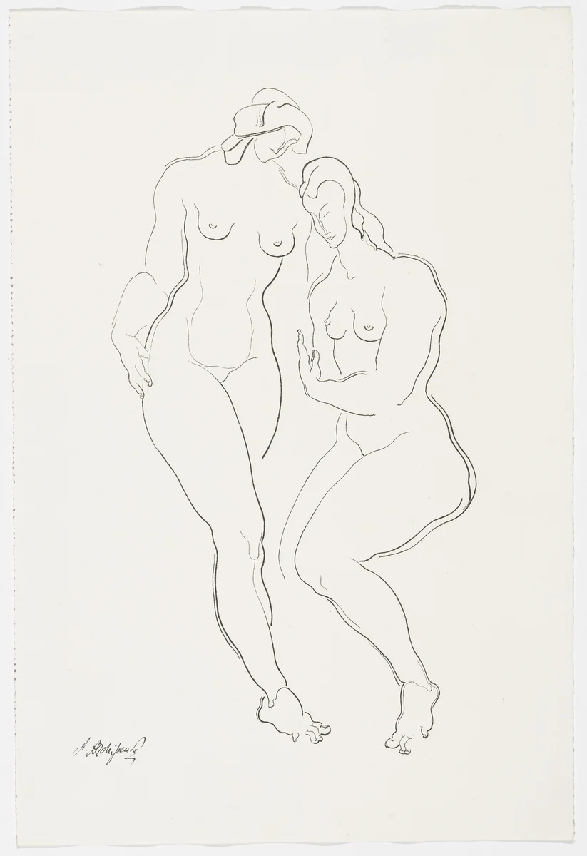 Untitled (Two Women, One Seated) from the portfolio Alexandre Archipenko: Dreizehn Steinzeichnungen by Alexander Archipenko, print, 1921