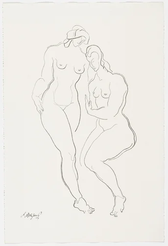 Untitled (Two Women, One Seated) from the portfolio Alexandre Archipenko: Dreizehn Steinzeichnungen by Alexander Archipenko, print, 1921