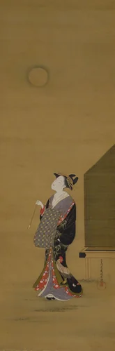 Beauty Looking at the Moon by Katsukawa Shunchō (勝川春潮), painting, 1783-1795