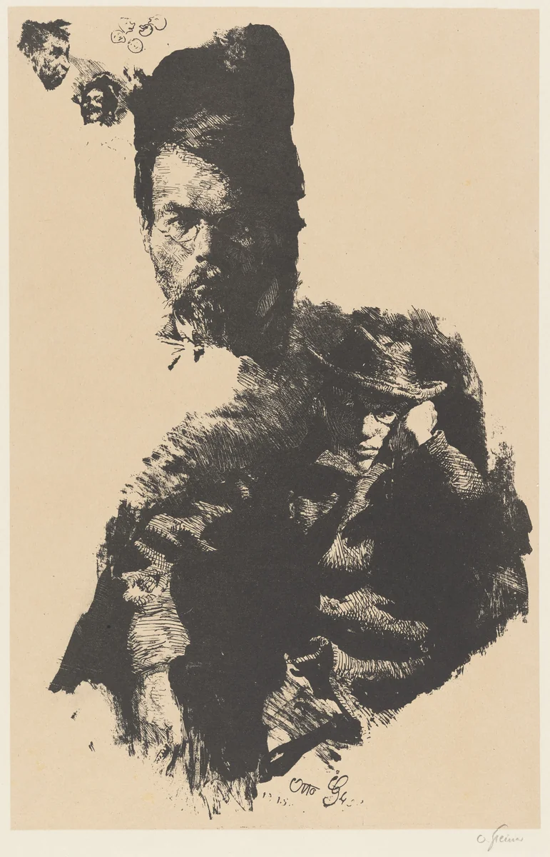 Study Sheet with Portraits of Hans Hess and Albert Klesse by Otto Greiner, print, 1894