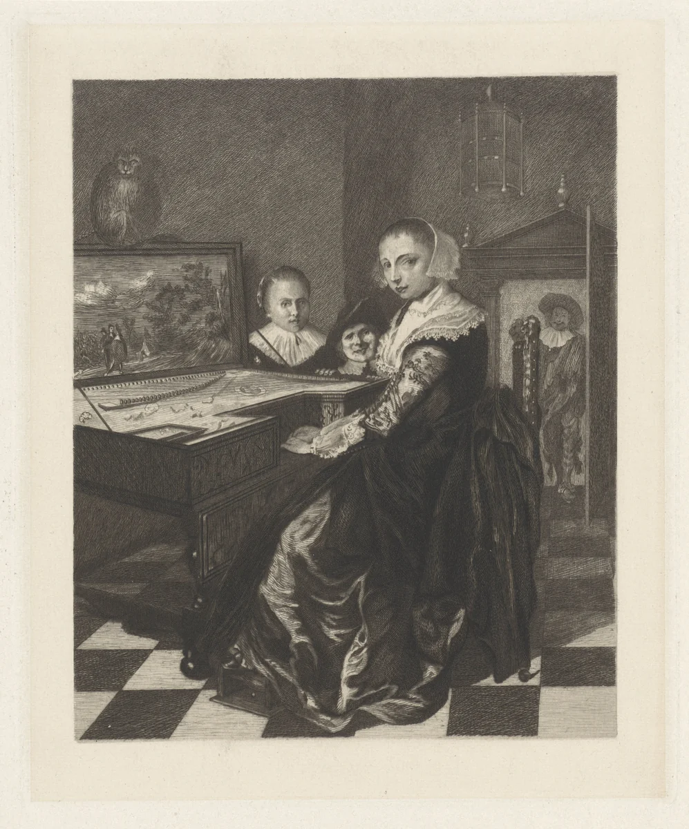 De virginaalspeelster by Willem Steelink, print, 1866-1890