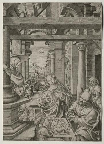 Adoration of the Shepherd by Frans Crabbe, print, 1522-1525