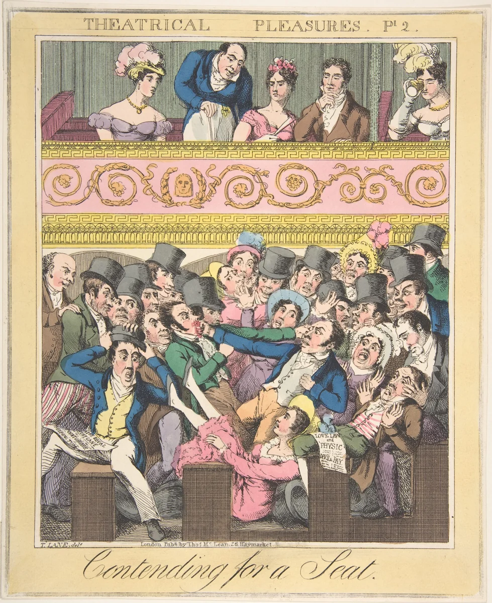 Theatrical Pleasures, Plate 2: Contending for a Seat by Theodore Lane, print, 1830-1840
