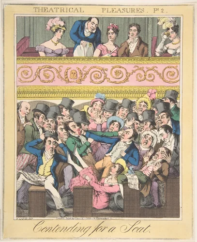 Theatrical Pleasures, Plate 2: Contending for a Seat by Theodore Lane, print, 1830-1840