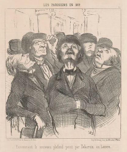 Examinant le nouveau plafond ... by Honoré Daumier, print, 1852