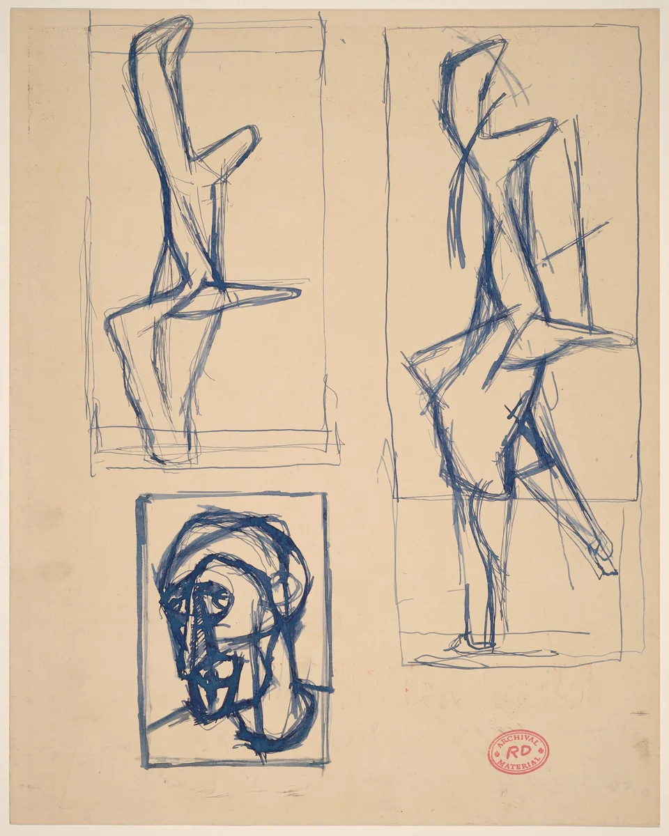 Untitled [cubist head study with two studies of abstract forms] by Richard Diebenkorn, drawing, 1955-1967