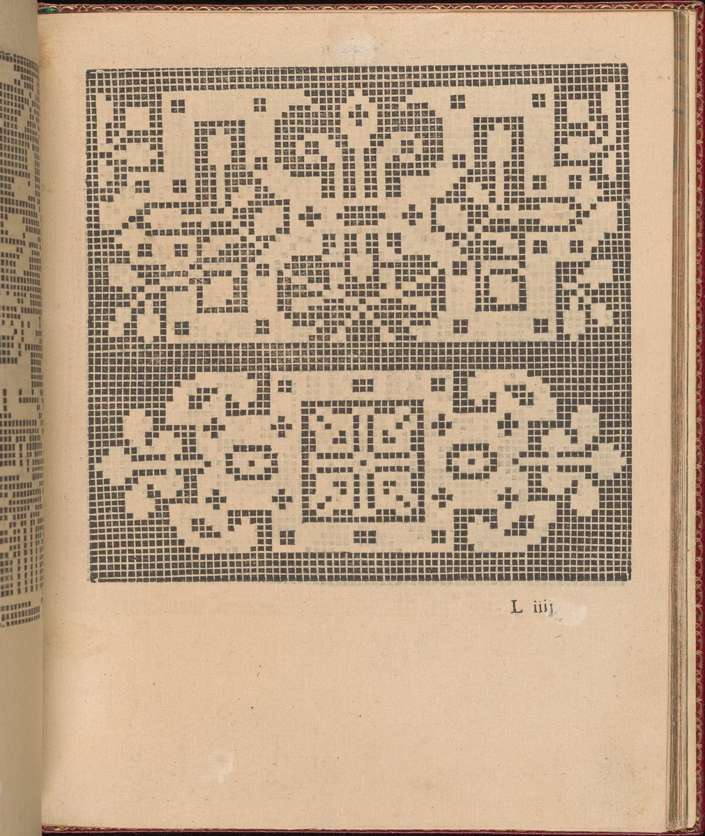 Les Singuliers et Nouveaux Portraicts... page 43 (recto) by Federico de Vinciolo, book, 1588