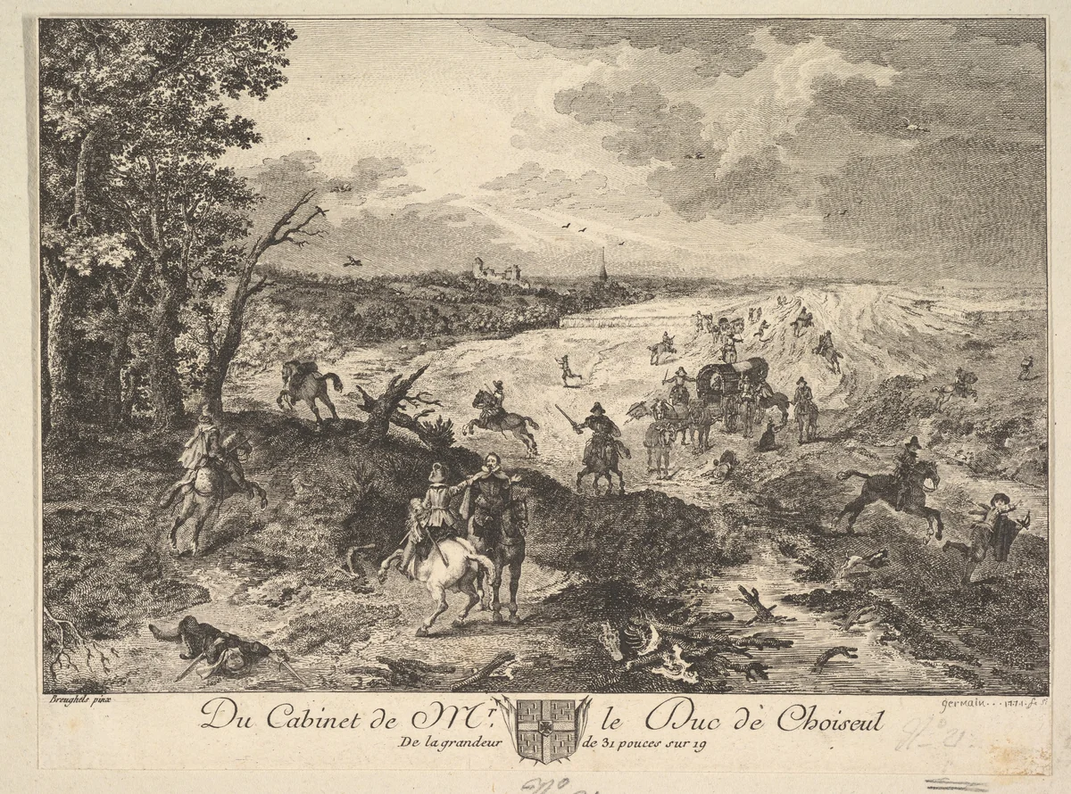 Robbery on a Road after a painting in the collection of the Duc de Choiseul by Louis Germain, print, 1771