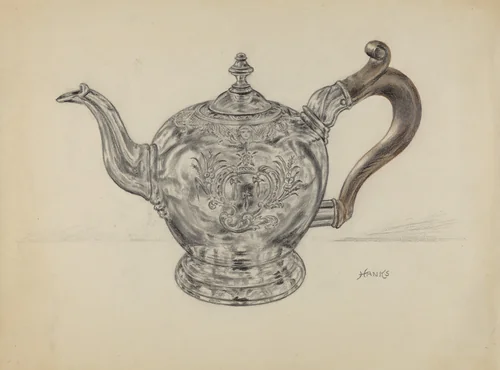 Silver Teapot by Fletcher Hanks, index of american design, 1936
