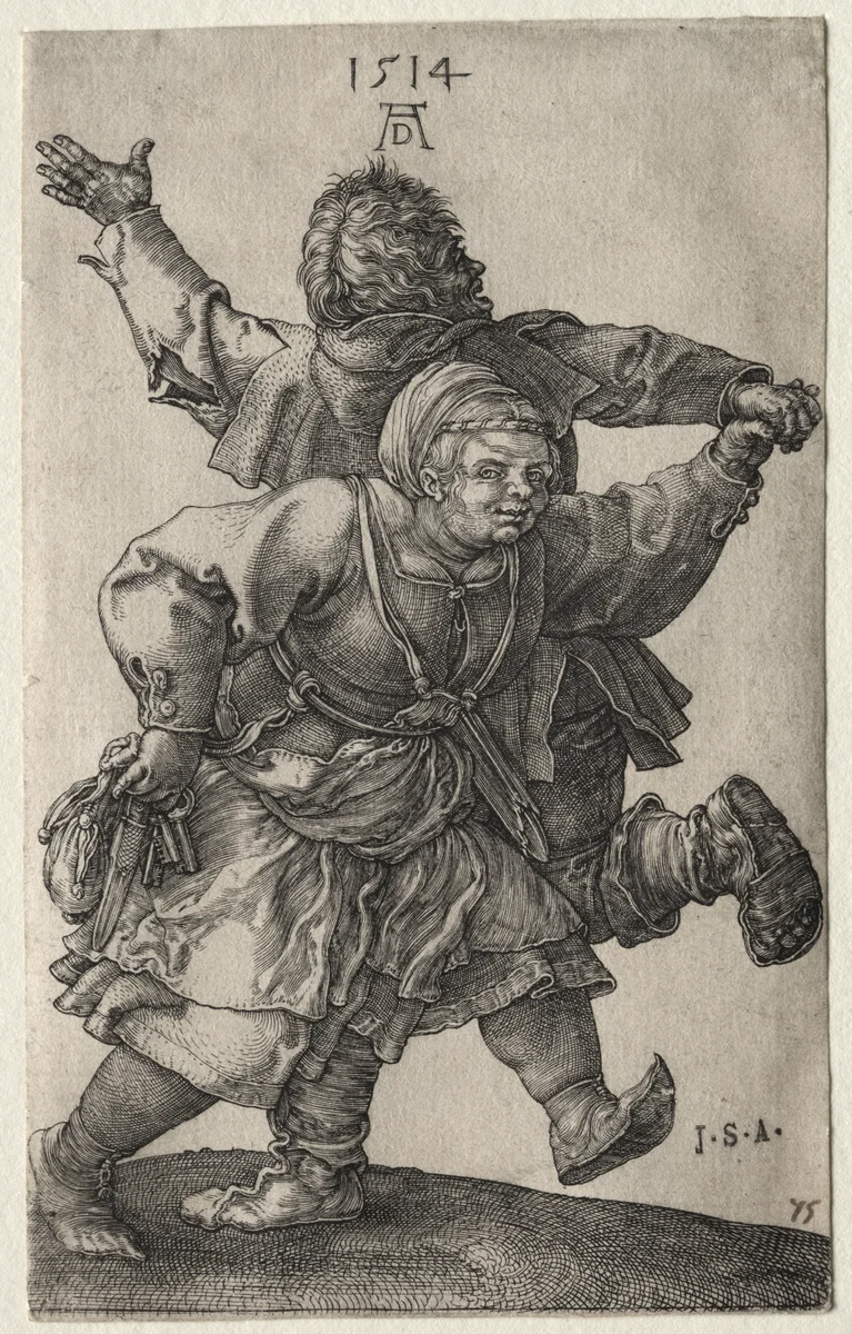 Peasant Couple Dancing by Albrecht Dürer, print, 1514
