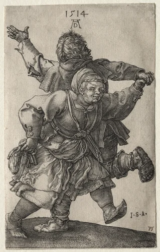 Peasant Couple Dancing by Albrecht Dürer, print, 1514