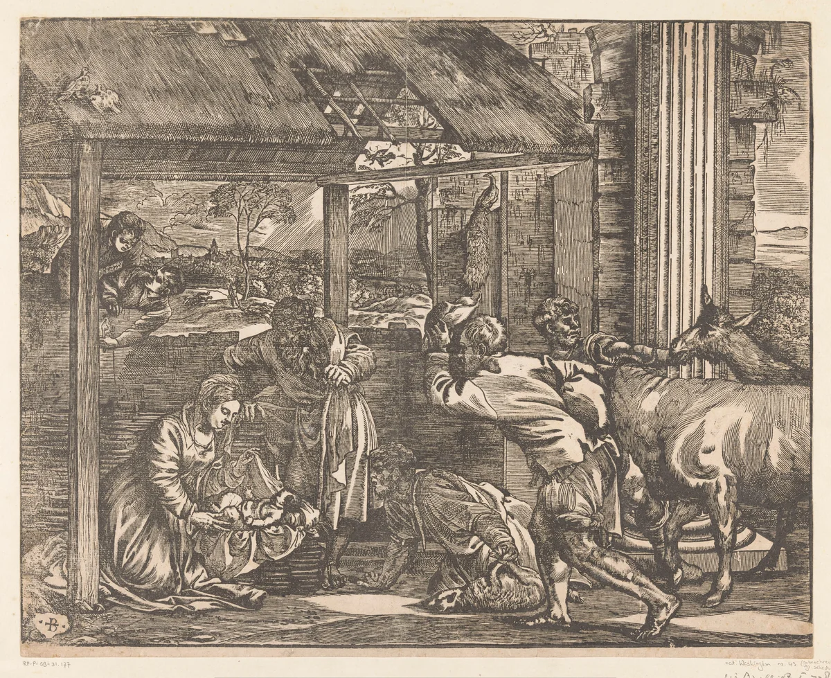 Aanbidding door de herders by Unknown, print, 1535-1540