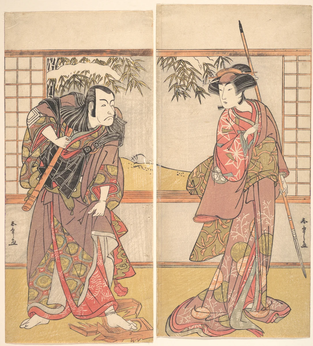 Kabuki Actors Osagawa Tsuneyo II and Ichikawa Danjūrō V by Katsukawa Shunshô (勝川春章), print, 1780-1789
