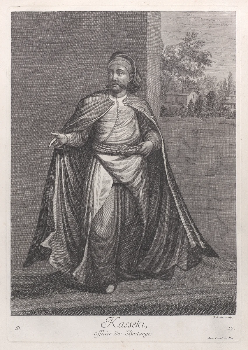 Kasseki, officier des Bostangis, plate 19 from "Recueil de cent estampes représentent differentes nations du Levant" by Jean Baptiste Vanmour, print, 1714-1715