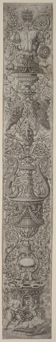 Ornament Panel: Two Children Wearing Helmets by Giovanni Pietro Birago; Andrea Zoan, print, 1505-1515