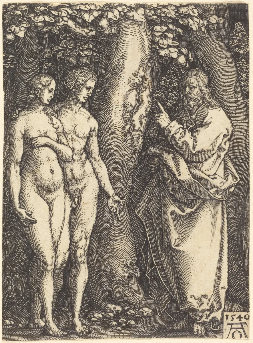 God Forbids to Eat from the Tree by Heinrich Aldegrever, print, 1540