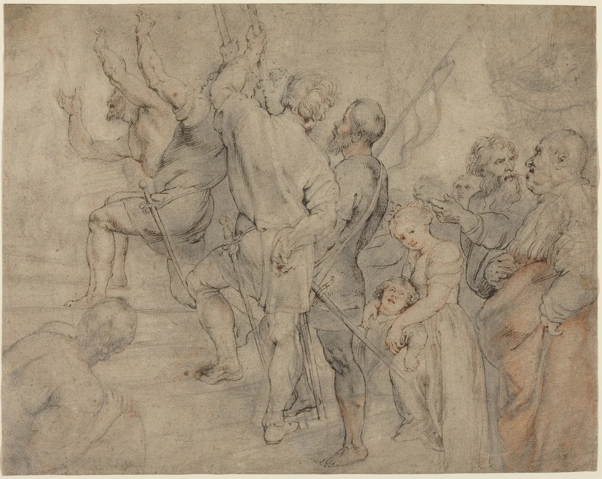 Part of the Crowd at the Ecce Homo by Peter Paul Rubens, drawing, 1577-1640