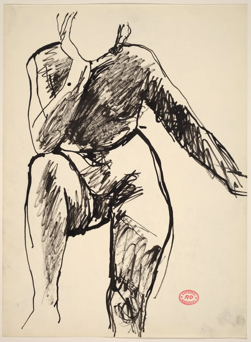 Untitled [female nude resting elbow on knee] by Richard Diebenkorn, drawing, 1955-1967