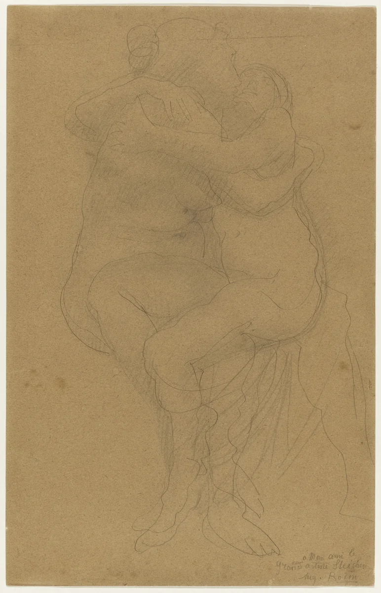 Two Female Figures Embracing by Auguste Rodin, drawing