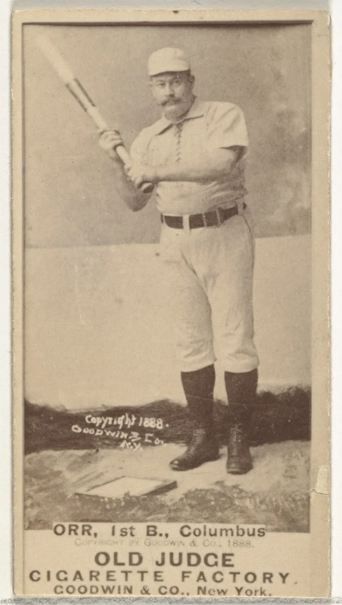 David L. "Dave" Orr, 1st Base, Cleveland, from the Old Judge series (N172) for Old Judge Cigarettes by Goodwin & Company, photograph, 1888