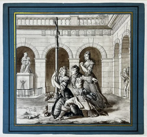 Louis XIV Pleading with Louise de La Vallière at the Carmelite Convent at Chaillot by Pierre-Maximilien Delafontaine, drawing, 1780-1800