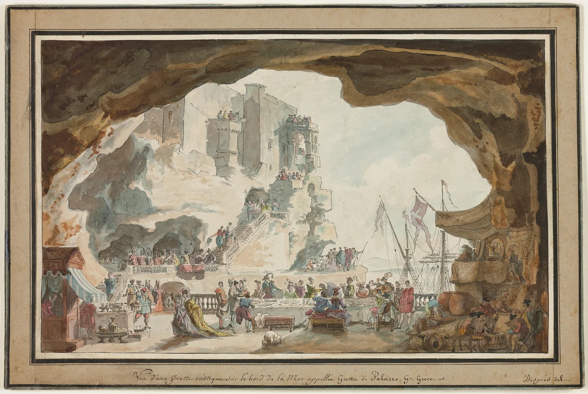 View of the Grotta di Palazzo with Banquet by Louis Jean Desprez, painting, 1785-1795