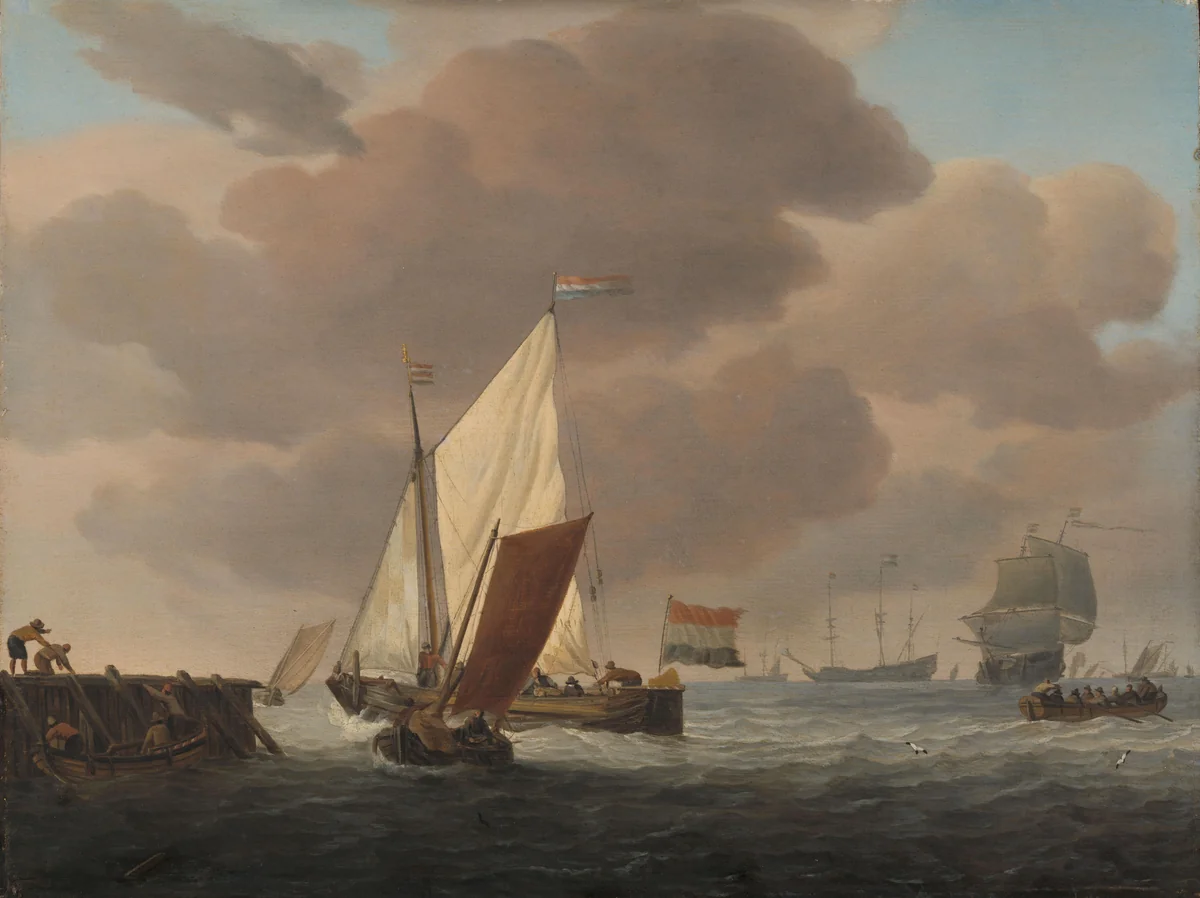 Ships near the Coast in windy Weather by Willem van de Velde, painting, 1650-1707