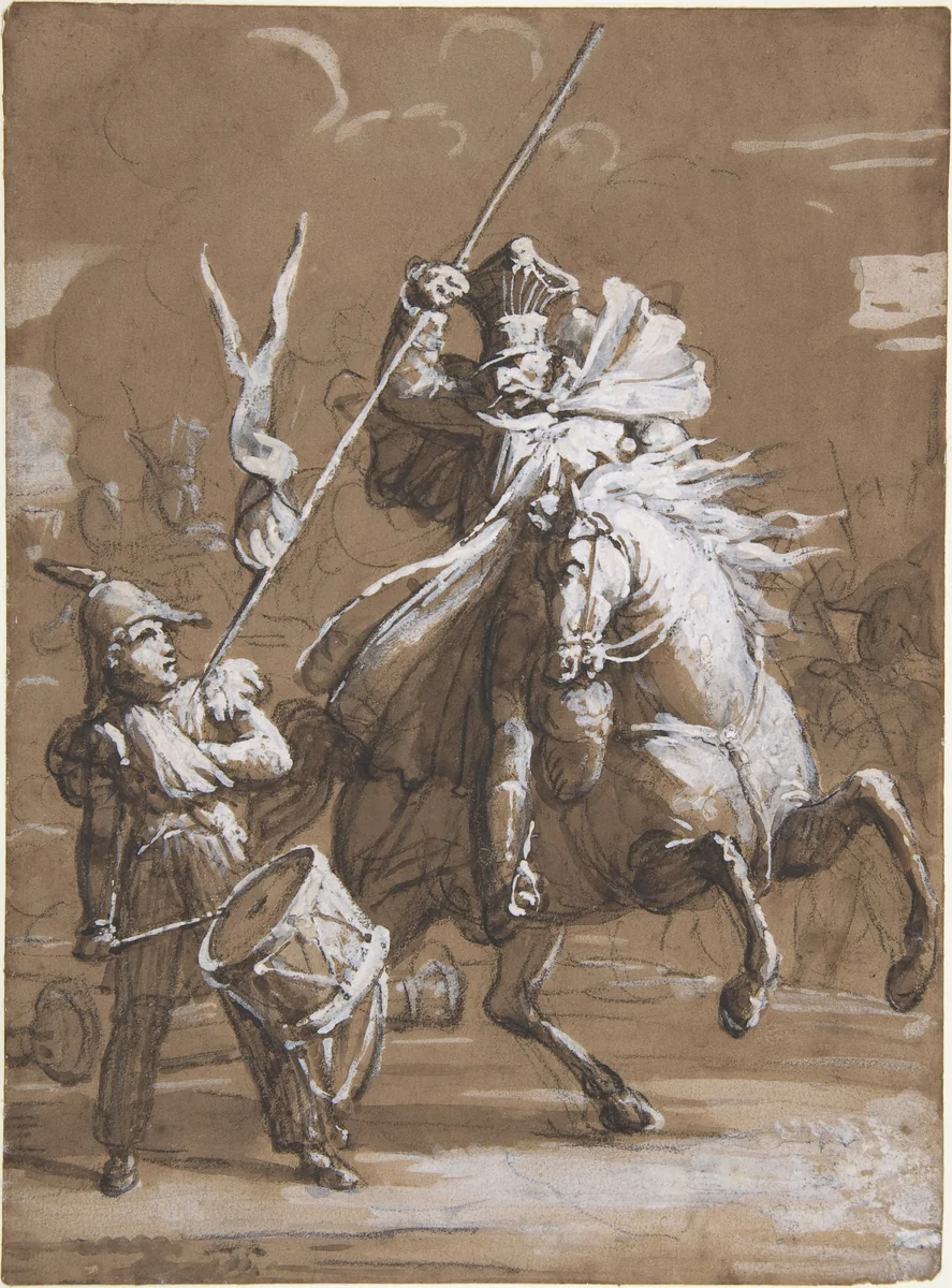 Drummer Boy Attacked by a Cossack by Jean Victor Schnetz, drawing, 1812-1822