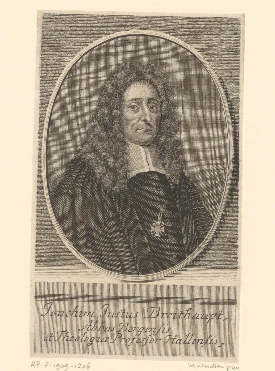 Portret van Joachim Justus Breithaupt by Martin Bernigeroth, print, 1724
