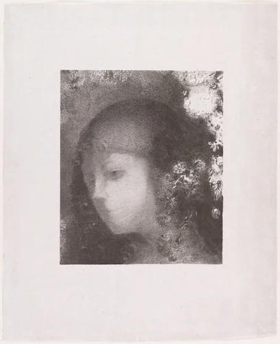 Child's Head with Flowers (Tête d'enfant avec fleurs) by Odilon Redon, print, 1897