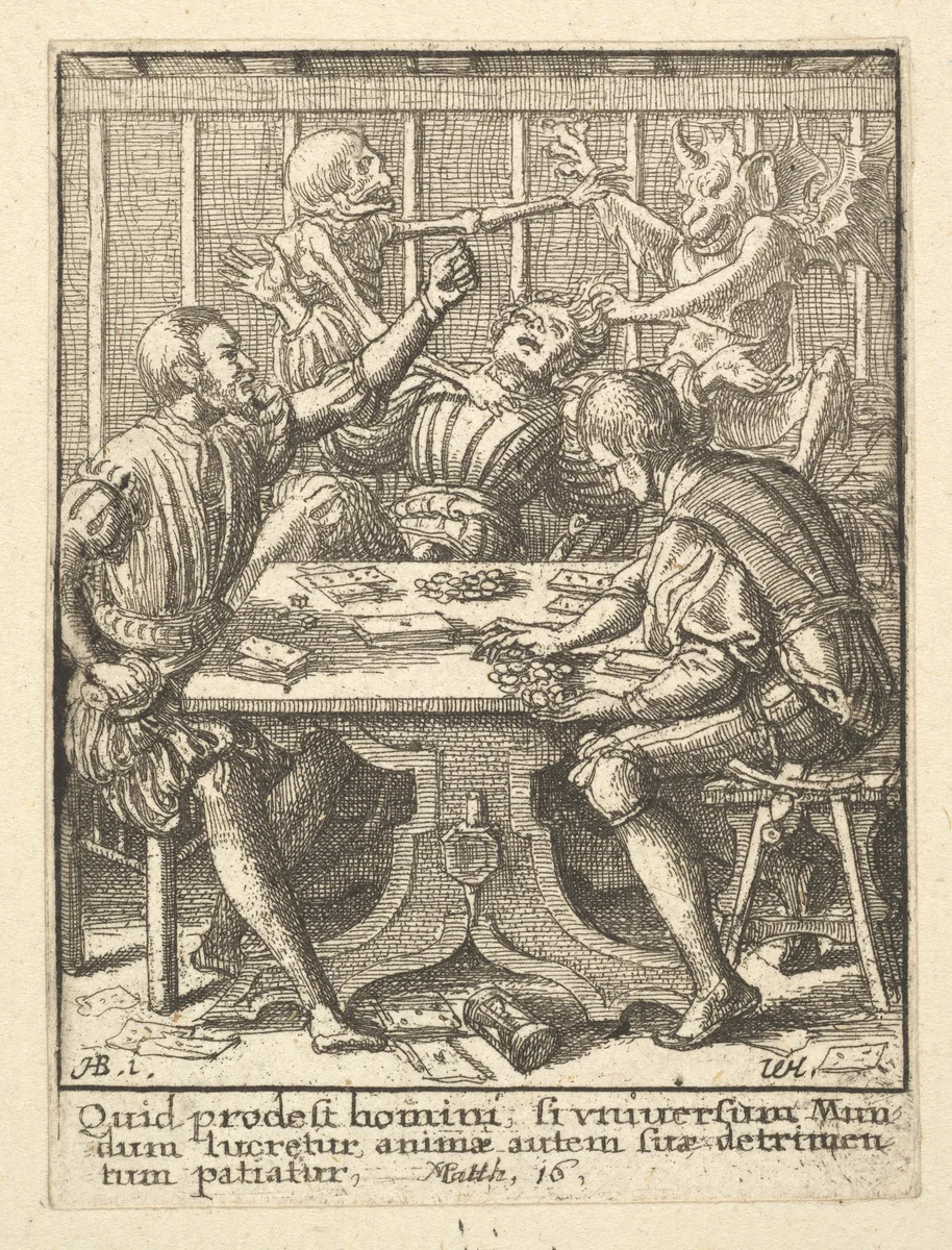 The Gamesters, from the Dance of Death by Wenceslaus Hollar, print, 1651-1800