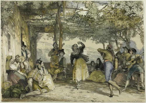 Spanish Peasants Dancing the Bolero by John Frederick Lewis, print, 1836