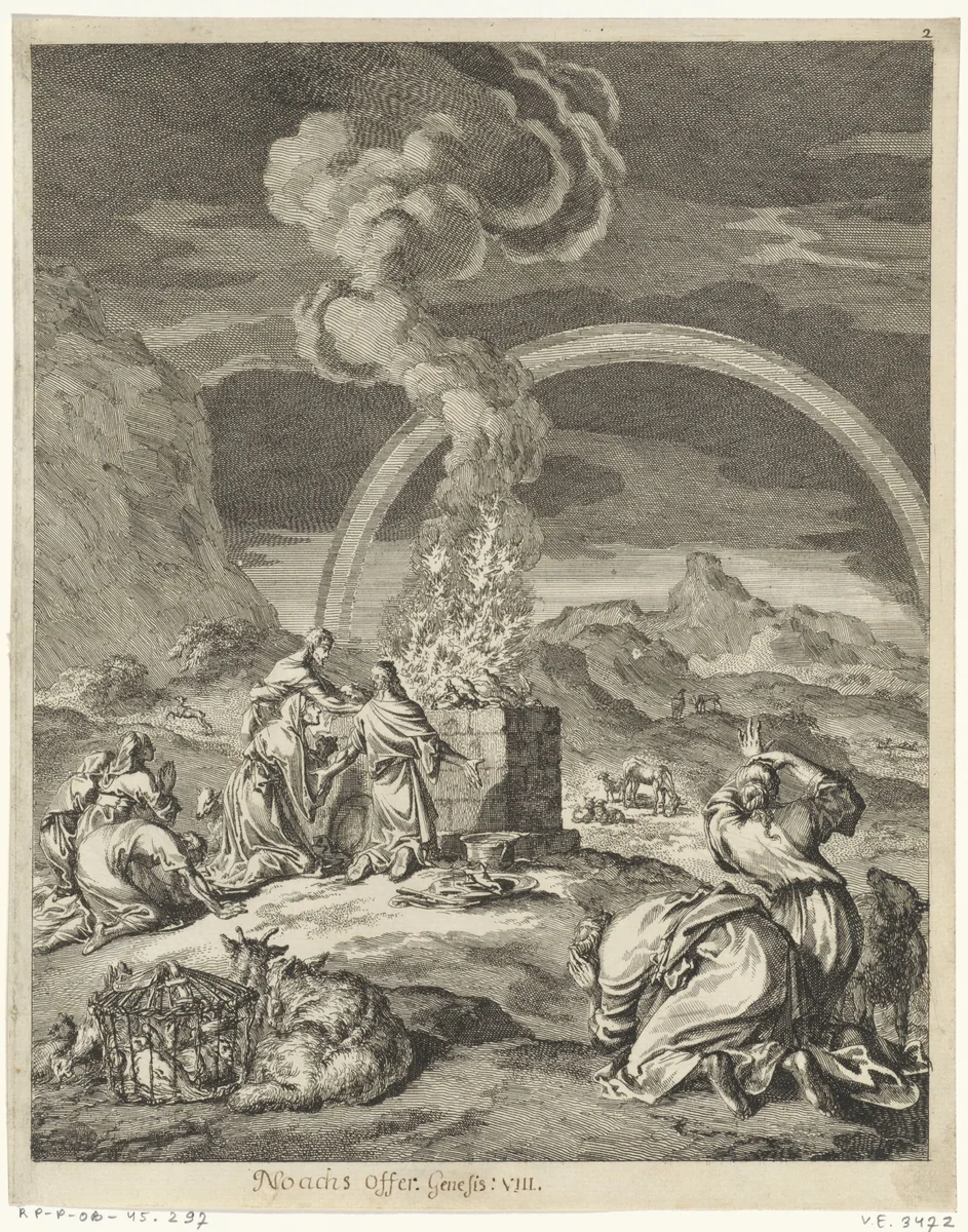 Offer van Noach by Jan Luyken, print, 1708