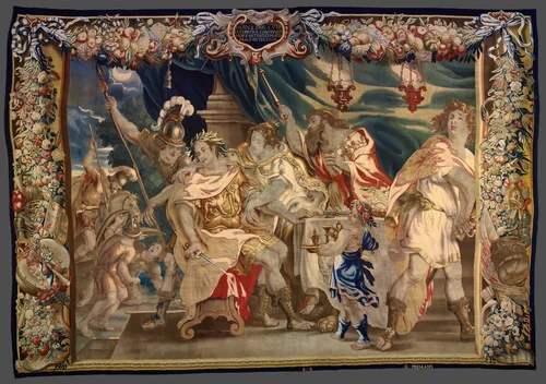 Discovery of the Plot to Kill Caesar and Cleopatra from The Story of Caesar and Cleopatra by Justus van Egmont, textile, 1675-1685