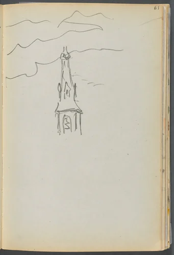 Sketchbook- The Granite Shore Hotel, Rockport, page 061: Church Spire with Sky by Maurice Prendergast, book, 1905-1910