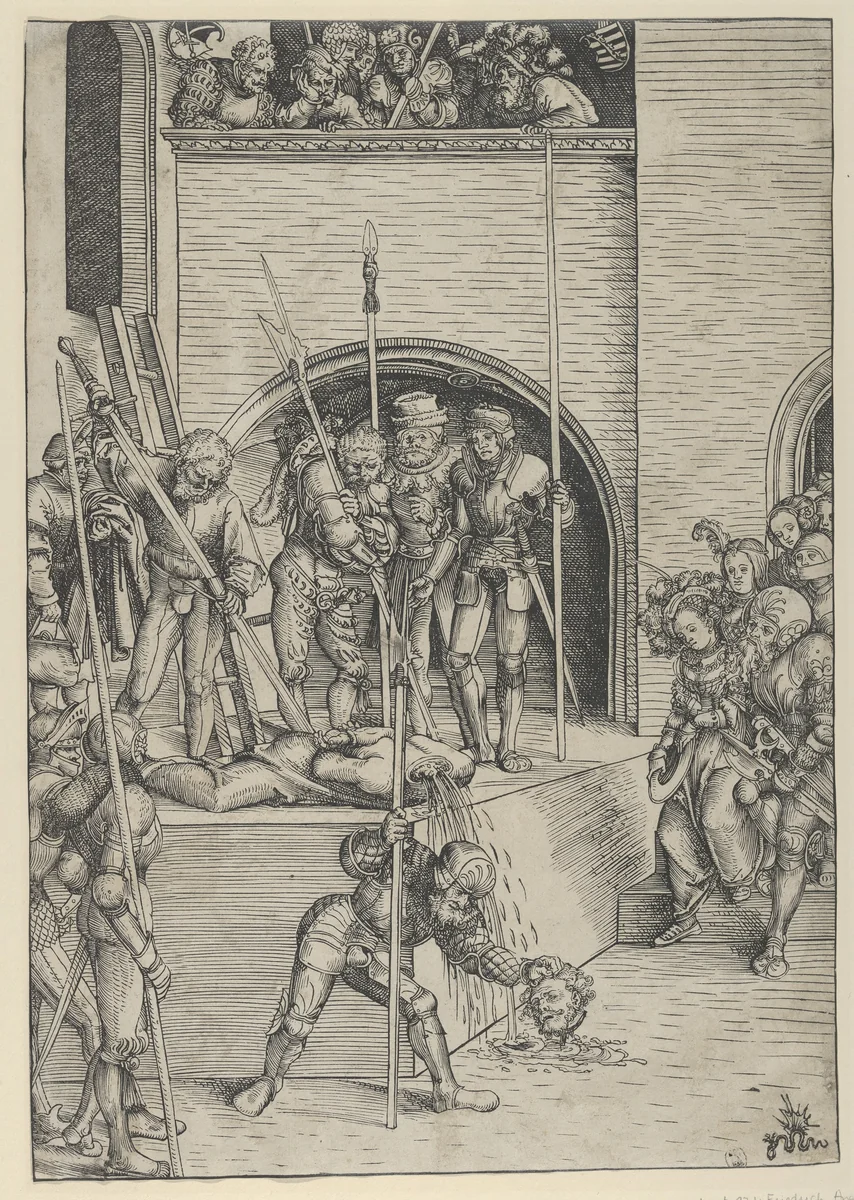 The Beheading of St. John the Baptist by Lucas Cranach, print, 1472-1553