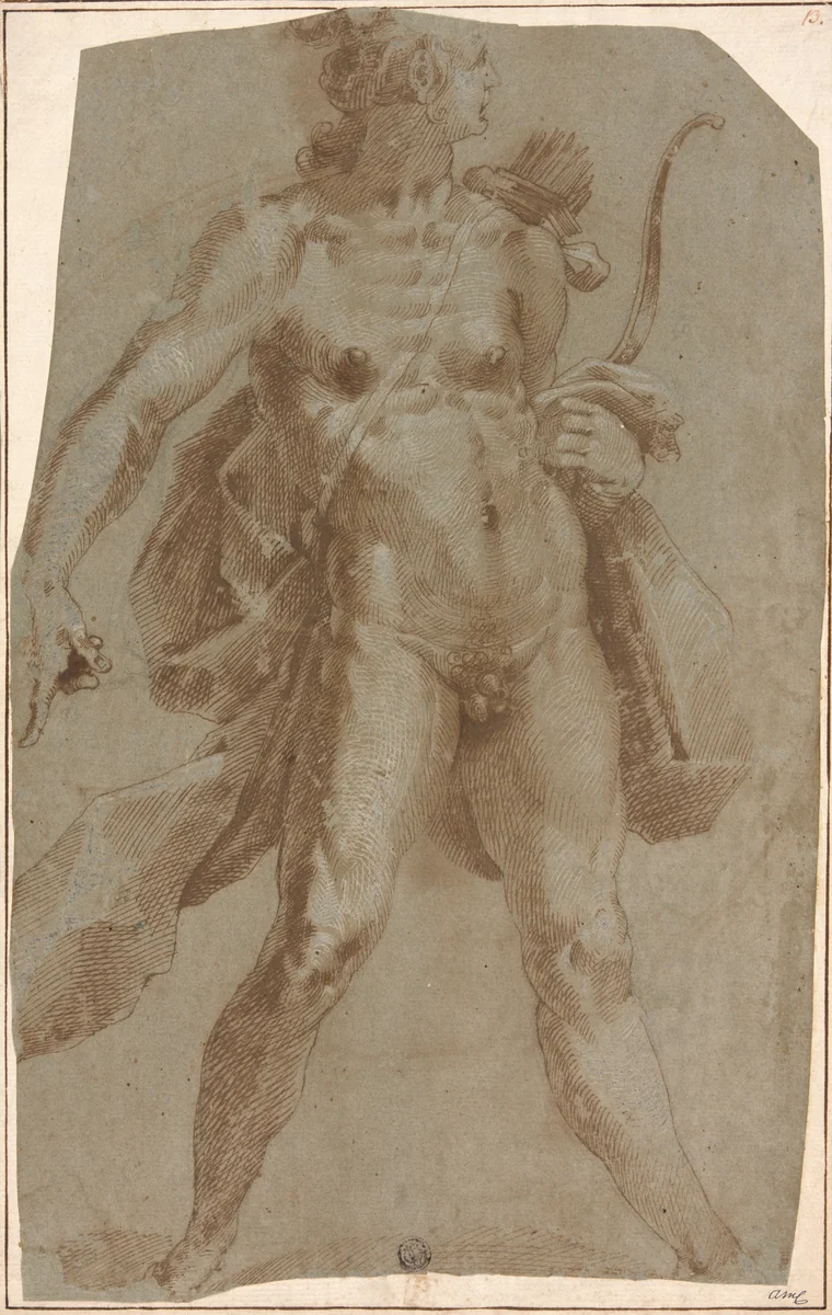 Apollo by Jan Harmensz. Muller, drawing, 1595-1605