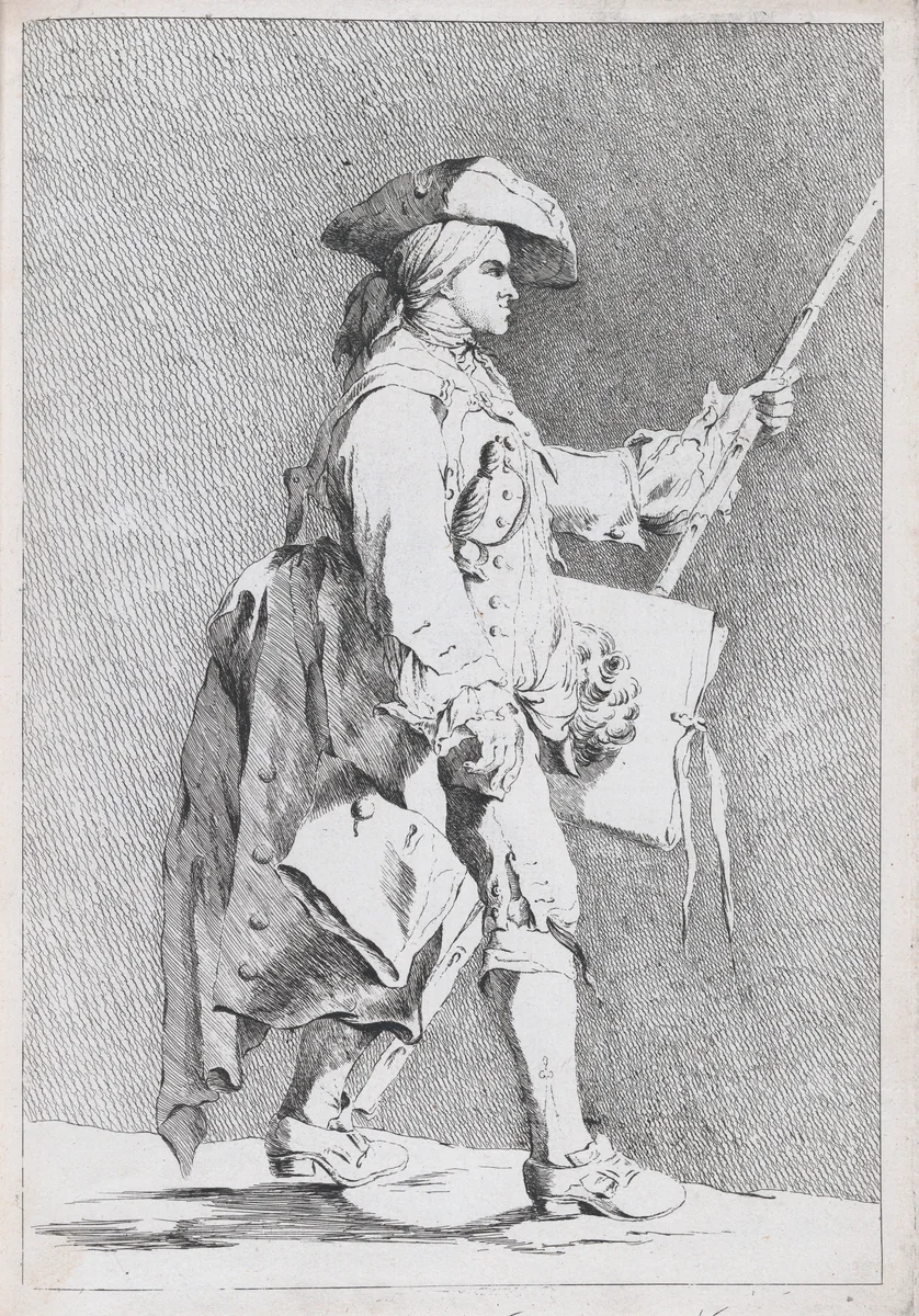 An Artist at the French Academy in Rome (?), pl. V from "Recueil de caricatures" by Ange Laurent de La Live de Jully, print, 1749-1759