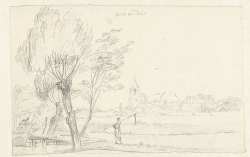Gezicht op het dorpje Waarder, bij Woerden by Pieter Bartholomeusz. Barbiers, drawing, 1782-1837
