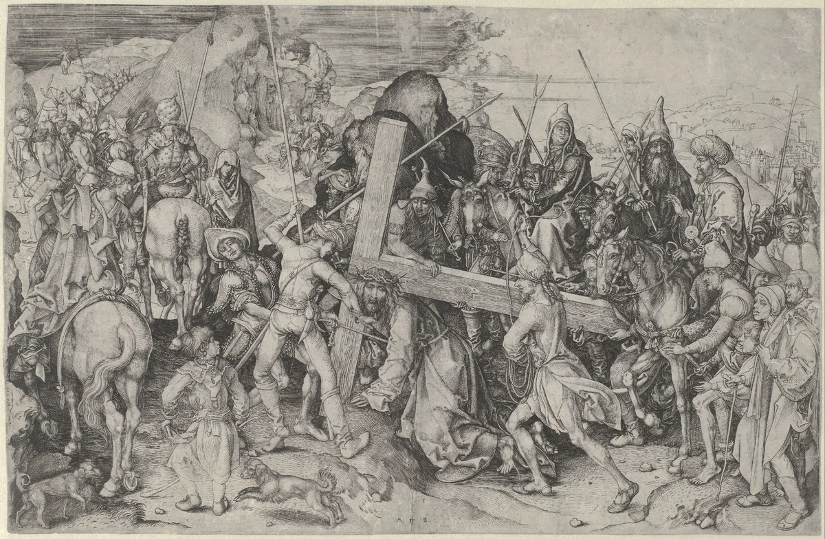 Kruisdraging by Martin Schongauer, print, 1470-1491